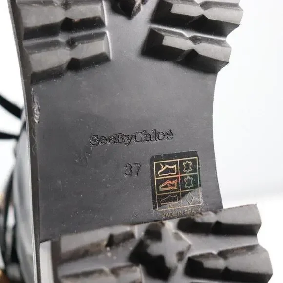 See by Chloe Women Size 37 Black Mallory Combat Ankle Boot Leather Biker $890 - Picture 10 of 13